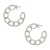 White Gold Plated Crystal Link Hoop Pierced Earrings White Gold Plated Hand Set Crystals 1.75" Diameter