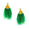 Green & Yellow Beaded Feather Clip On Earrings 6.5" Long