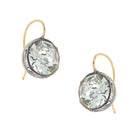 Large Faux Diamond Two Tone Antique Earrings  14K Yellow Gold & Antique Silver 0.5" Diameter