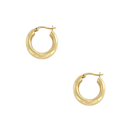 Small Thick Hoop Pierced Earrings  Yellow Gold Plated  Polished Finish  0.95" Diameter 0.22" Wide view 1
