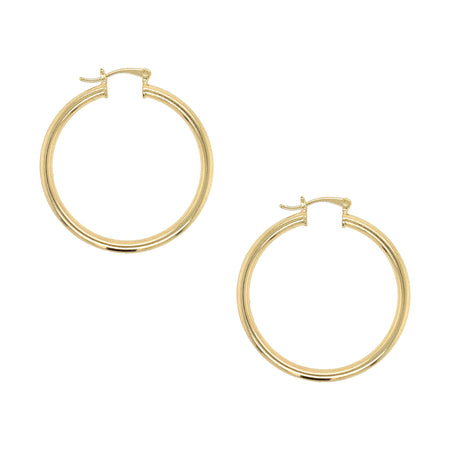 Small Hoop Pierced Earrings  Yellow Gold Plated 1.5'' Diameter