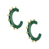 Green Acrylic & CZ Studded Pierced Hoop Earrings  Green Acrylic Cubic Zirconia 2.0" Diameter Yellow Gold Plated Pierced