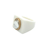 Center Stone White Acrylic Ring  Yellow Gold Plated  0.82" Length X 0.98" Width