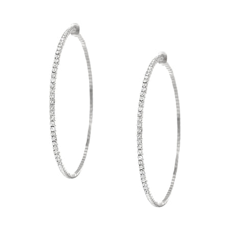 Large Pave Sparkle Hoop Pierced Earrings  White Gold Plated 2.75" Diameter Butterfly earring back attached