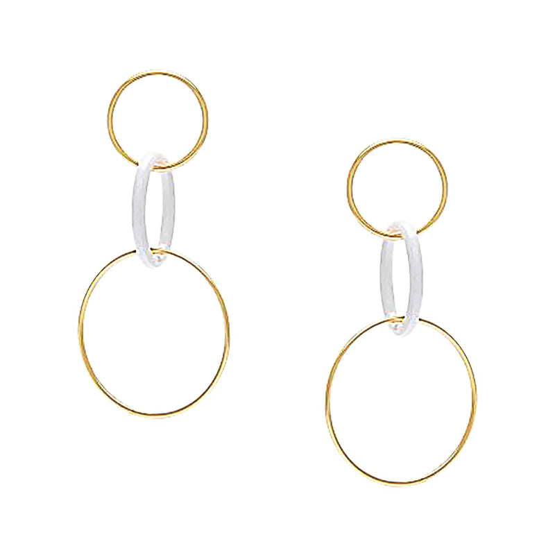 Yellow Gold and White Triple Circle Hoop Pierced Earrings  Yellow Gold Plated 3.39" Long X 1.97" Wide