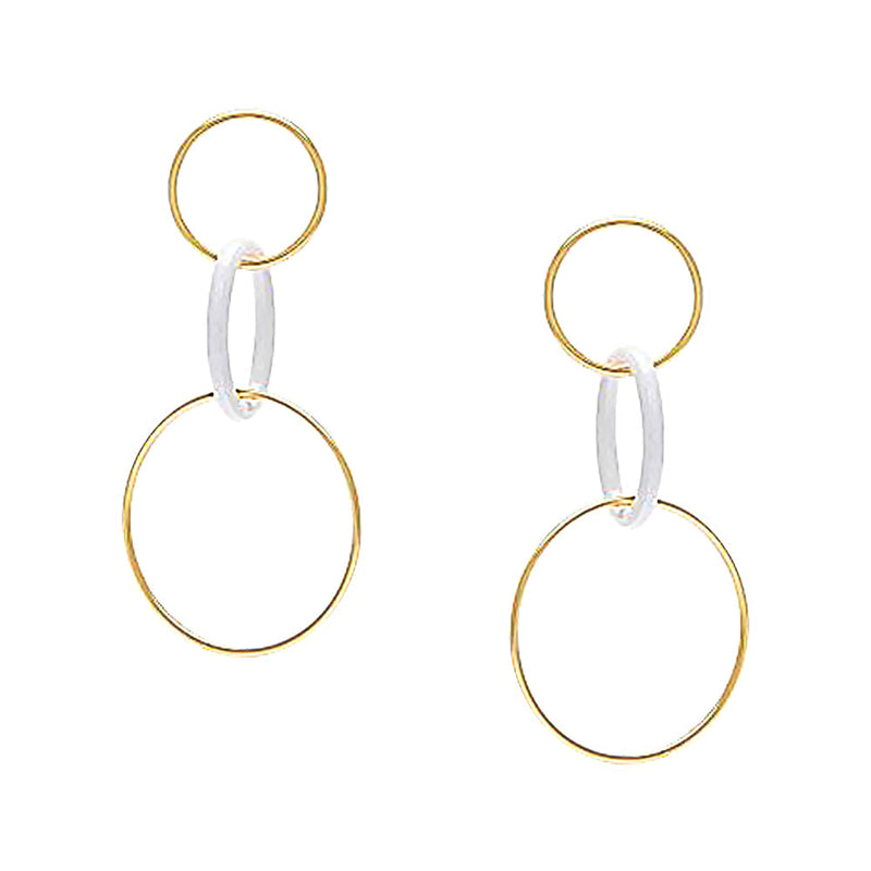 Yellow Gold and White Triple Circle Hoop Pierced Earrings  Yellow Gold Plated 3.39" Long X 1.97" Wide As worn by Tamron Hall