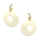 Crystal Huggie Earrings with Dropped Ivory Circles  Yellow Gold Plated Cubic Zirconia 2.8” Length X 2.3” Width Pierced