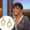 Geometric Chandelier Pierced Earrings   Yellow Gold Plated 4.00" Long X 1.65" Wide Textured Finish  As worn by Tamron Hall