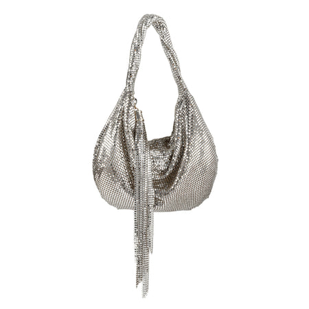 Silver Shiny Twisted Mesh Tassel Hobo Bag