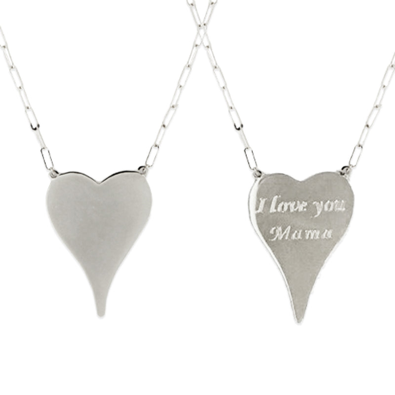 Heart Necklace • Sterling Silver • Heart: 1" Length X 0.75" Width • 18" long - Optional engraving