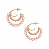 Pink & Gold Beaded Triple Hoop Earrings  Yellow Gold or White Gold Plating Pink Faux Pearls 1.52" Length X 1.58" Width Pierced