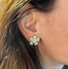 Multi-Stone Flower Stud Earrings  Yellow Gold Plated Cubic Zirconia  0.65" Diameter Pierced   