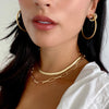Herringbone & link necklace worn with yellow gold large hoops and pave earrings