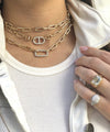 Diamond rectangle link necklace worn layered with others from pave chain link collection