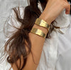 Wavy Hammered Cutout Cuff Bracelet  24K Yellow Gold Plated Oval Shape: 2.38” X 1.83” 1.65-1.91” Width Slightly Adjustable Open Cuff
