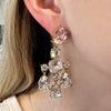 Clear Stone Chandelier Pierced Earring Yellow Gold Plated 2.5" Long X 1.2" Wide
