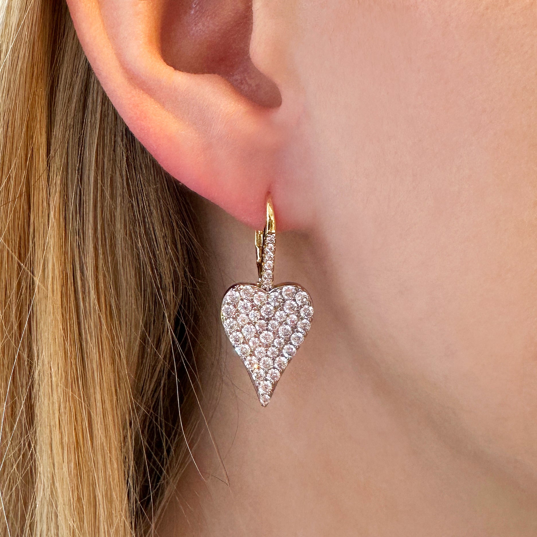 White Gold Pave Heart Earrings View 2