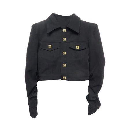 Black Cropped Jacket With Gold Buttons