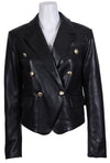 Black Vegan Leather Jacket with Gold Button Detail