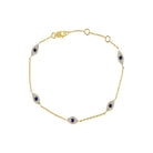 Diamond & Sapphire Multi Mini Eyes Bracelet  14K Yellow Gold 0.29 Blue Sapphire Carat Weight 0.34 Diamond Carat Weight Chain: 7" Long Eye:  9 MM Long X 4.2MM Wide