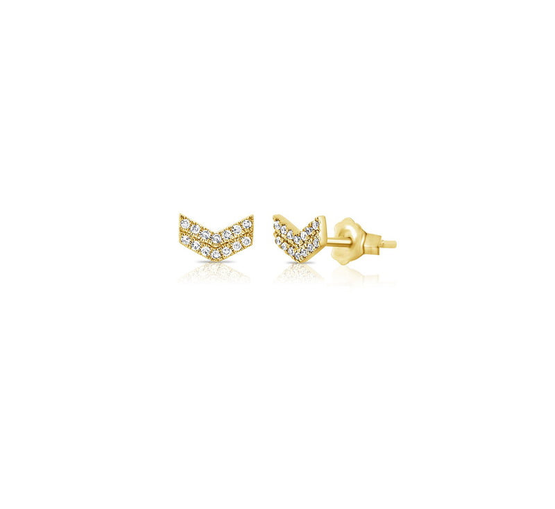 Diamond Arrow Head Stud Pierced Earrings  14K Yellow Gold 0.25" Length X 0.15" Width 0.08 Diamond Carat Weight
