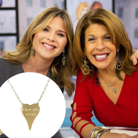 Co-host Hoda Kotb on The Today Show wearing yellow gold engraved necklace view 1