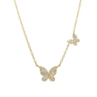 Pave Diamond Two Butterflies Chain Necklace  • 14K Yellow Gold • 16-18'' Long • Larger Butterfly .45" W • Smaller Butterfly .24" W • Diamond .18CT