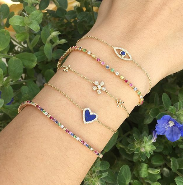 Pave Diamond & Sapphire Evil Eye Chain Bracelet 14K Yellow Gold Chain: 6-7'' Long Eye: 0.5'' Long X 0.19'' Wide