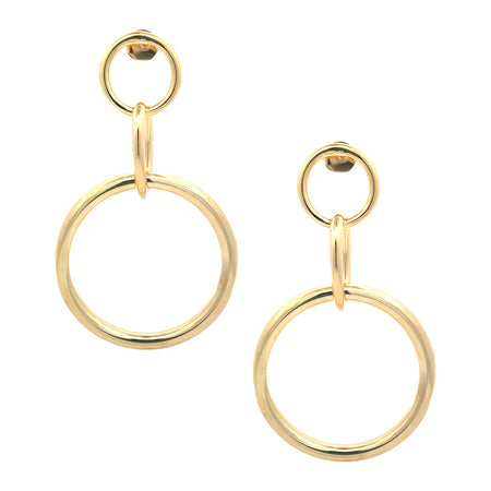 Open Circle Triple Drop Earrings  Yellow Gold Plated  3.30" Length X 1.92" Width Pierced