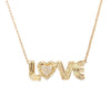 Ridged 14K Gold "Love" Necklace with Diamond Heart  14K Yellow Gold 0.06 Diamond Carat Weight Chain: 15-18" Length LOVE: 0.98" Length X 0.30" Width