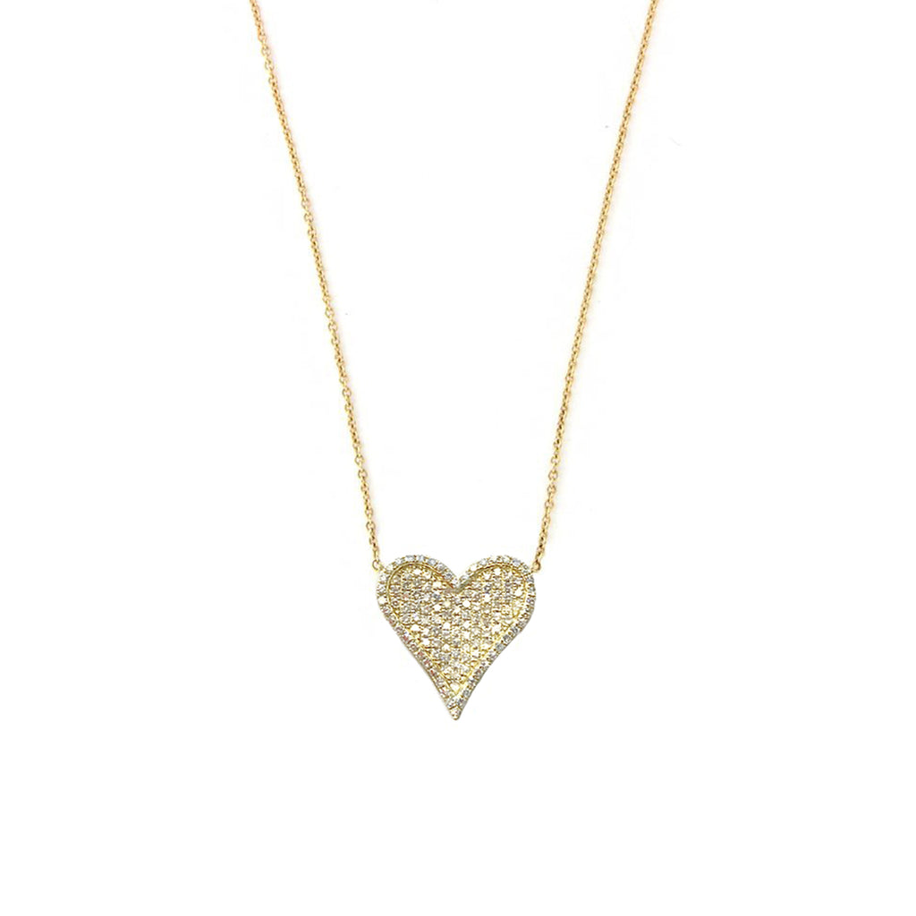 Pave Diamond Small Heart Chain Necklace  14K Yellow Gold 0.39 Diamond Carat Weight Heart: 0.6" Long X 0.5" Wide Chain: 16-18" Long