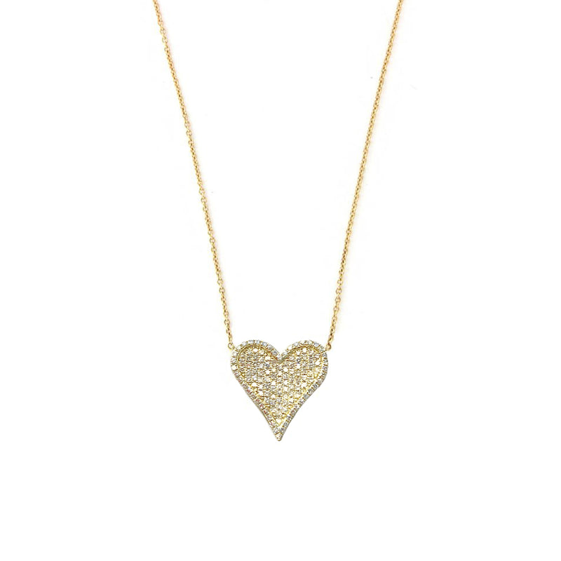 Pave Diamond Small Heart Chain Necklace  14K Yellow Gold 0.39 Diamond Carat Weight Heart: 0.6" Long X 0.5" Wide Chain: 16-18" Long