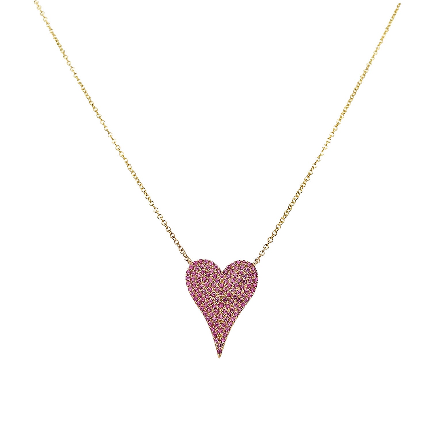 Pink Sapphire Medium Heart Necklace   14K Yellow Gold 0.45 Sapphire Carat Weight  0.77" Length X 0.55" Width 16"-18" Adjustable Length 