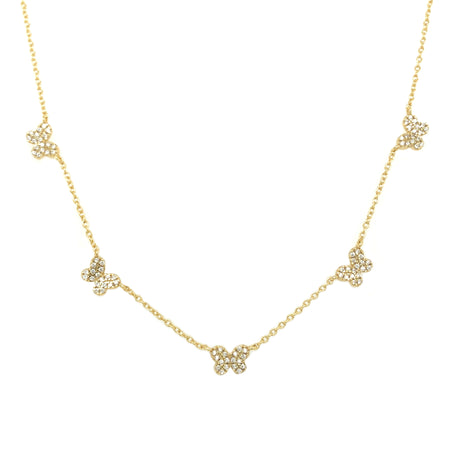 Pave Multi Butterfly Station Chain Necklace  Yellow Gold Plated 16-18" Adjustable Chain