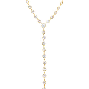 Yellow Gold Over Silver CZ Lariat Chain Necklace  Yellow Gold Plated Over Silver 6" Drop CZ: 5.2MM 14-16.5" Adjustable Chain