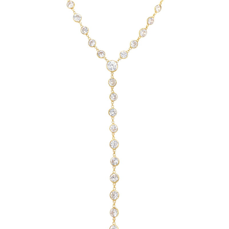 Yellow Gold Over Silver CZ Lariat Chain Necklace  Yellow Gold Plated Over Silver 6" Drop CZ: 5.2MM 14-16.5" Adjustable Chain