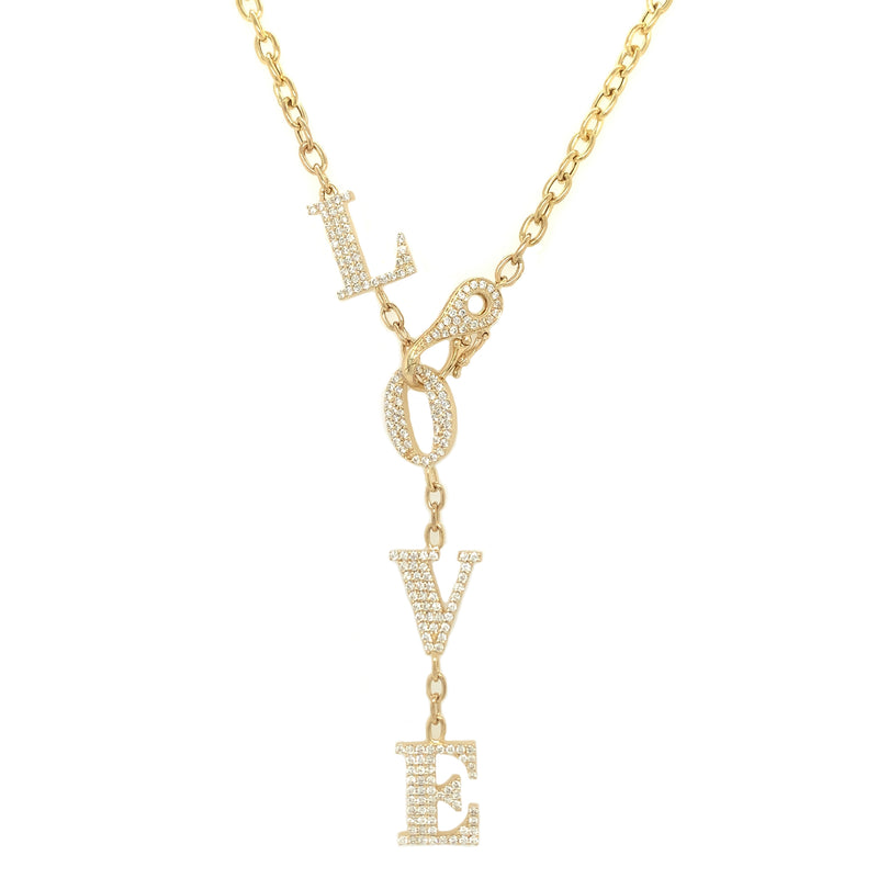 Diamond Love Lariat Necklace with Diamond Clasp 18K Yellow Gold 22" Length (end to end)
