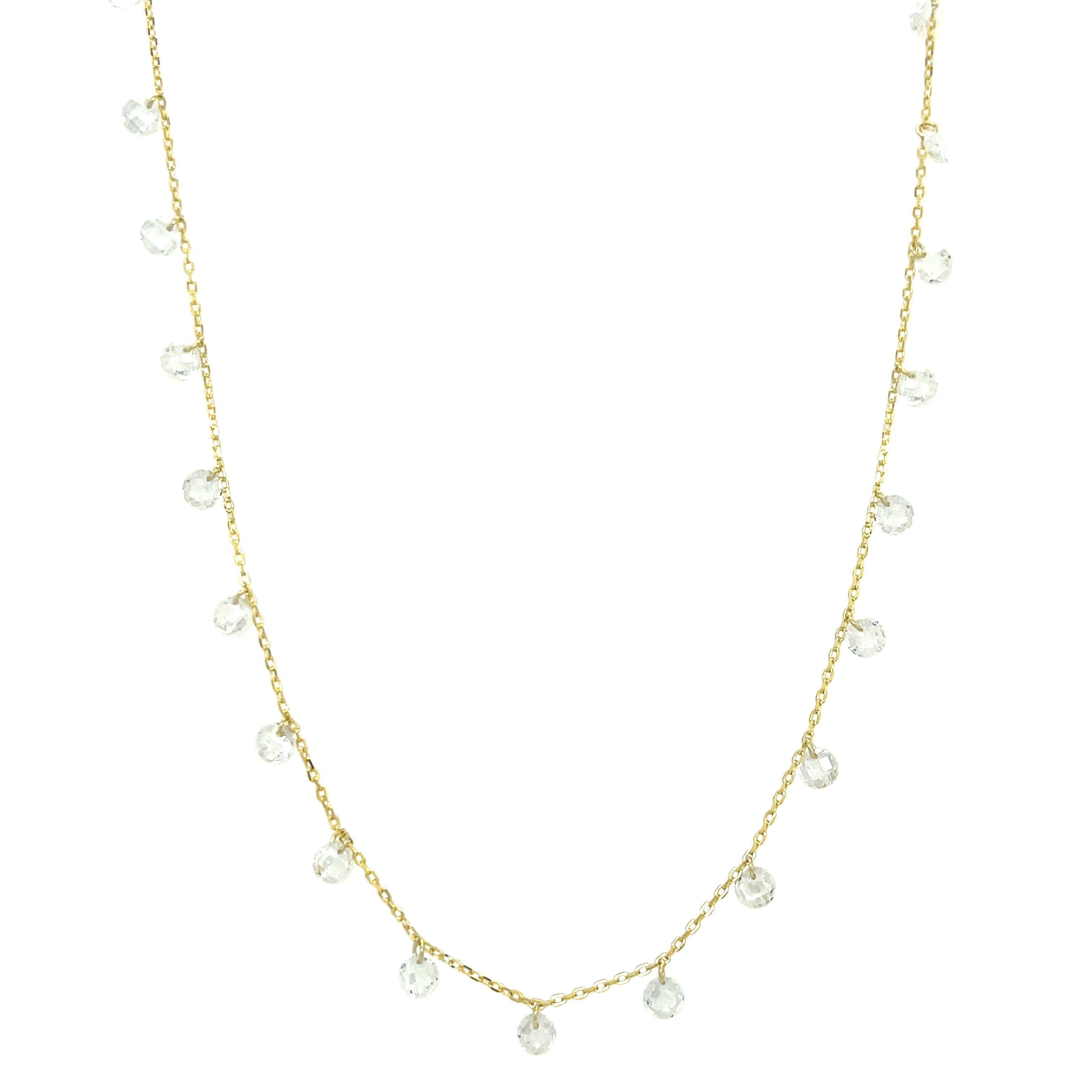 Double Chain Choker & Opera Length Dangling Crystals Necklace  Yellow Gold Plated Over Silver Cubic Zirconia 36" Length