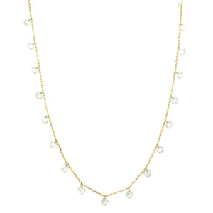 Double Chain Choker & Opera Length Dangling Crystals Necklace  Yellow Gold Plated Over Silver Cubic Zirconia 36" Length