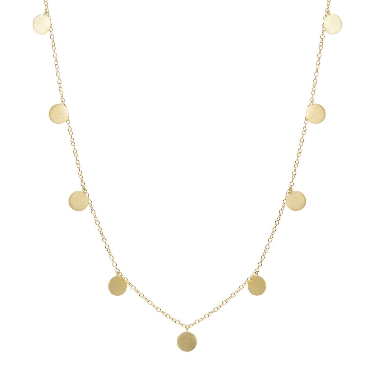 Long Coin Necklace  Yellow Gold Plated Disc: 0.25" Diameter Chain: 60" Long