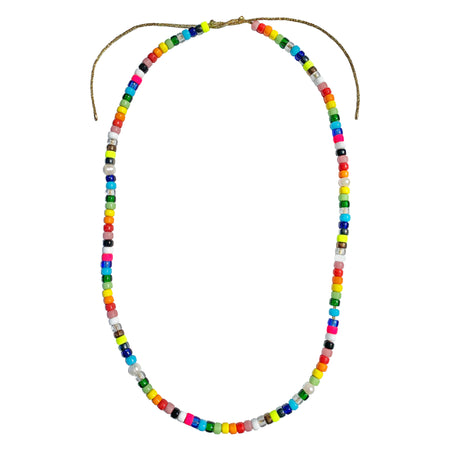 Rainbow Bead with Pearls Gold String Tie Necklace   Adjustable size 9MM beads 34" of beads 50.5" total length Handmade item. Colors and design may vary.
