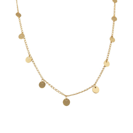 Disc Charm Choker Necklace  14K Yellow Gold Plated 12-18" Long
