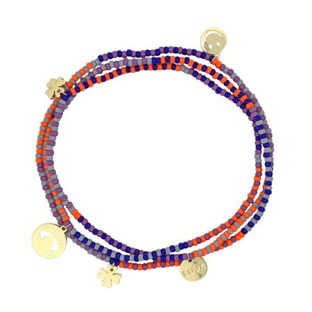 Multicolor Beaded Stretch Charm Necklace  Yellow Gold Plated 38" Length Beads: 0.11" Diameter Wear it as a necklace, bracelet, or anklet