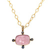 Pink Engraved Celestial Roman Chariot Pendant on Hammered Chain Necklace  Yellow Gold Plated Pink Italian Glass accented with Rainbow Moonstone 18" Length Pendant: 2.03" Length X 1.74" Width