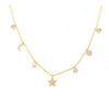 Yellow Gold Over Silver CZ Star, Disc, and Bezel Charm Necklace Yellow Gold over Silver CZs 16-18 Inches Adjustable Largest Charm (star) is 0.38 Inches in Diameter