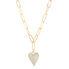 Yellow Gold Over Silver Mother of Pearl and CZ Heart Necklace on a Paperclip Chain  Yellow Gold Plated Over Silver Heart: 0.92" Long X 0.72" Wide Chain: 16-18" Length Links: 0.57" Long X 0.22" Wide