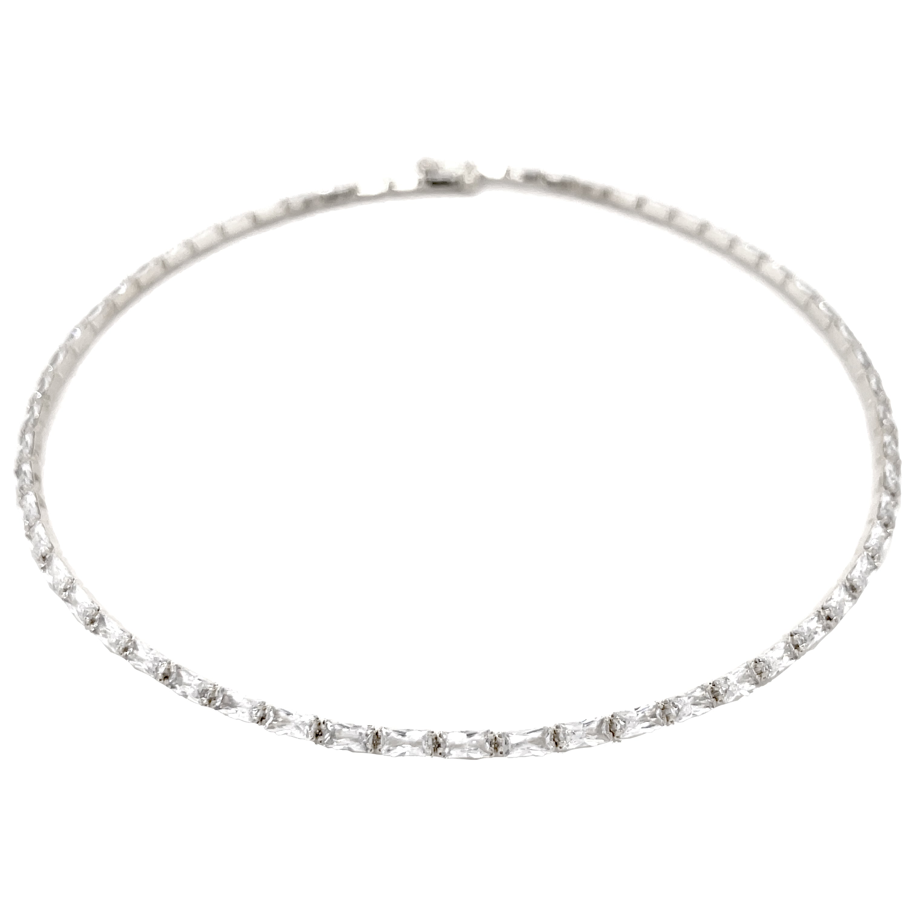 Flexible White Gold Baguette Choker White Gold Plated Cubic Zirconia Width: 0.10"