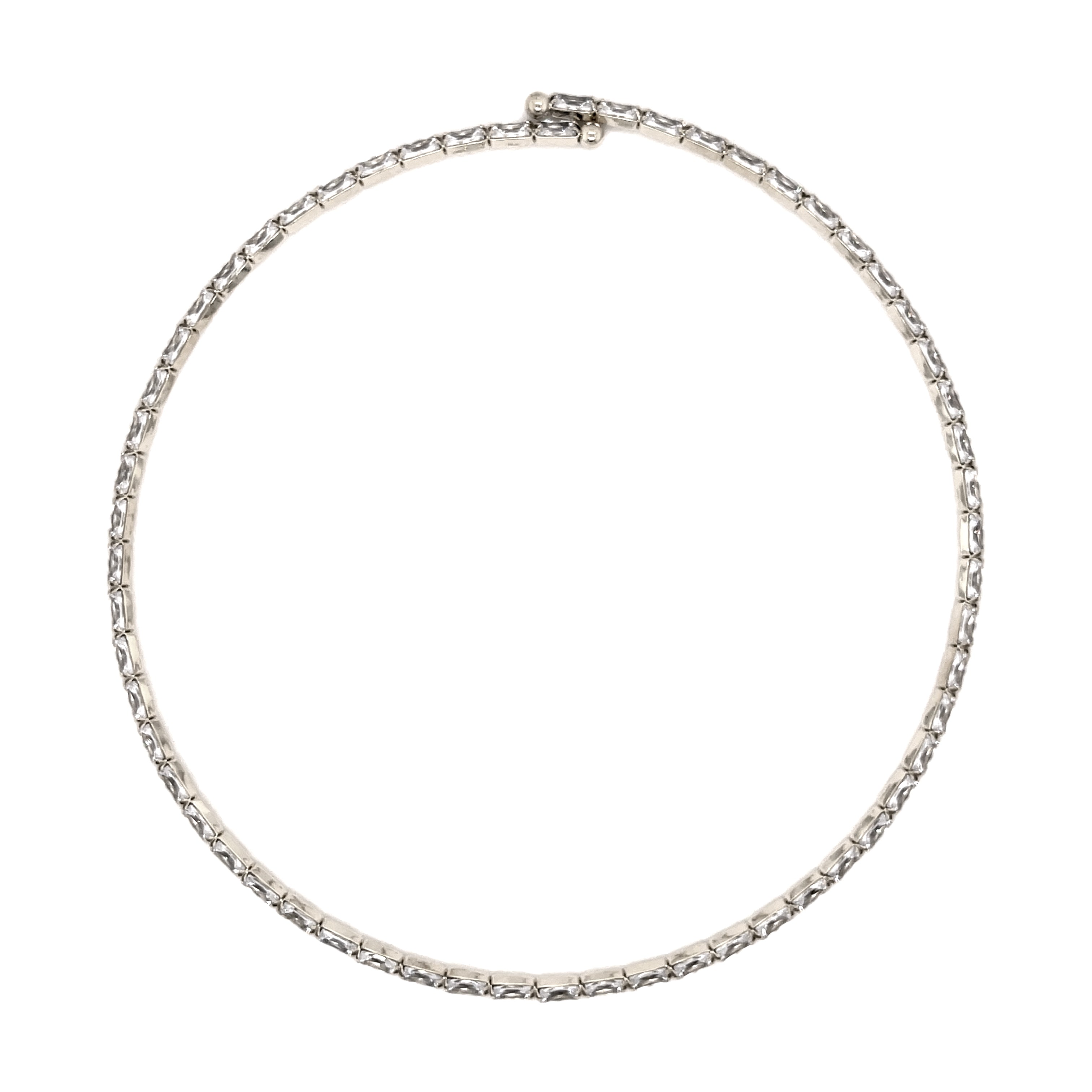 Flexible White Gold Baguette Choker White Gold Plated Cubic Zirconia Width: 0.10"