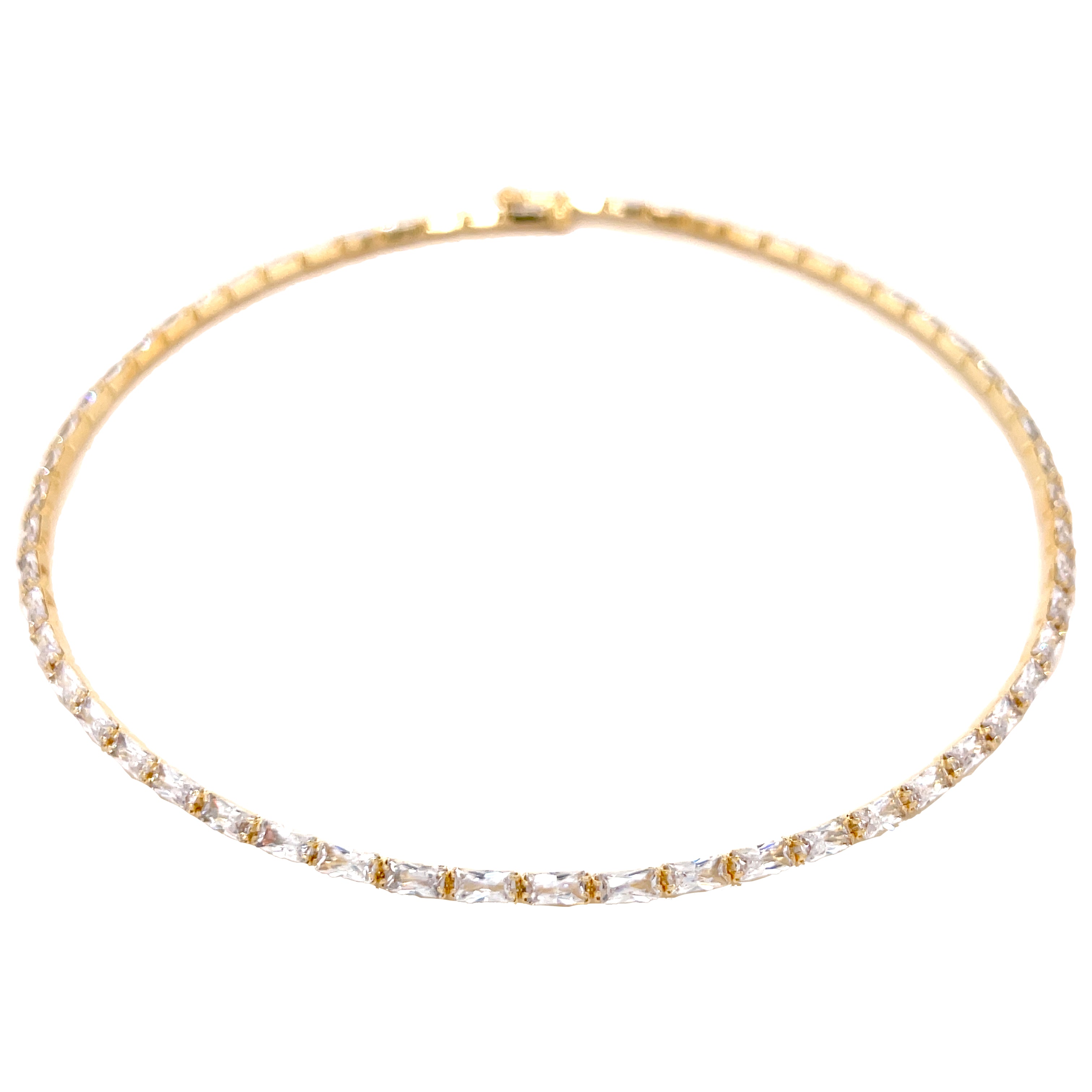 Flexible Yellow Gold Baguette Choker Yellow Gold Plated White Cubic Zirconia Width: 0.10"