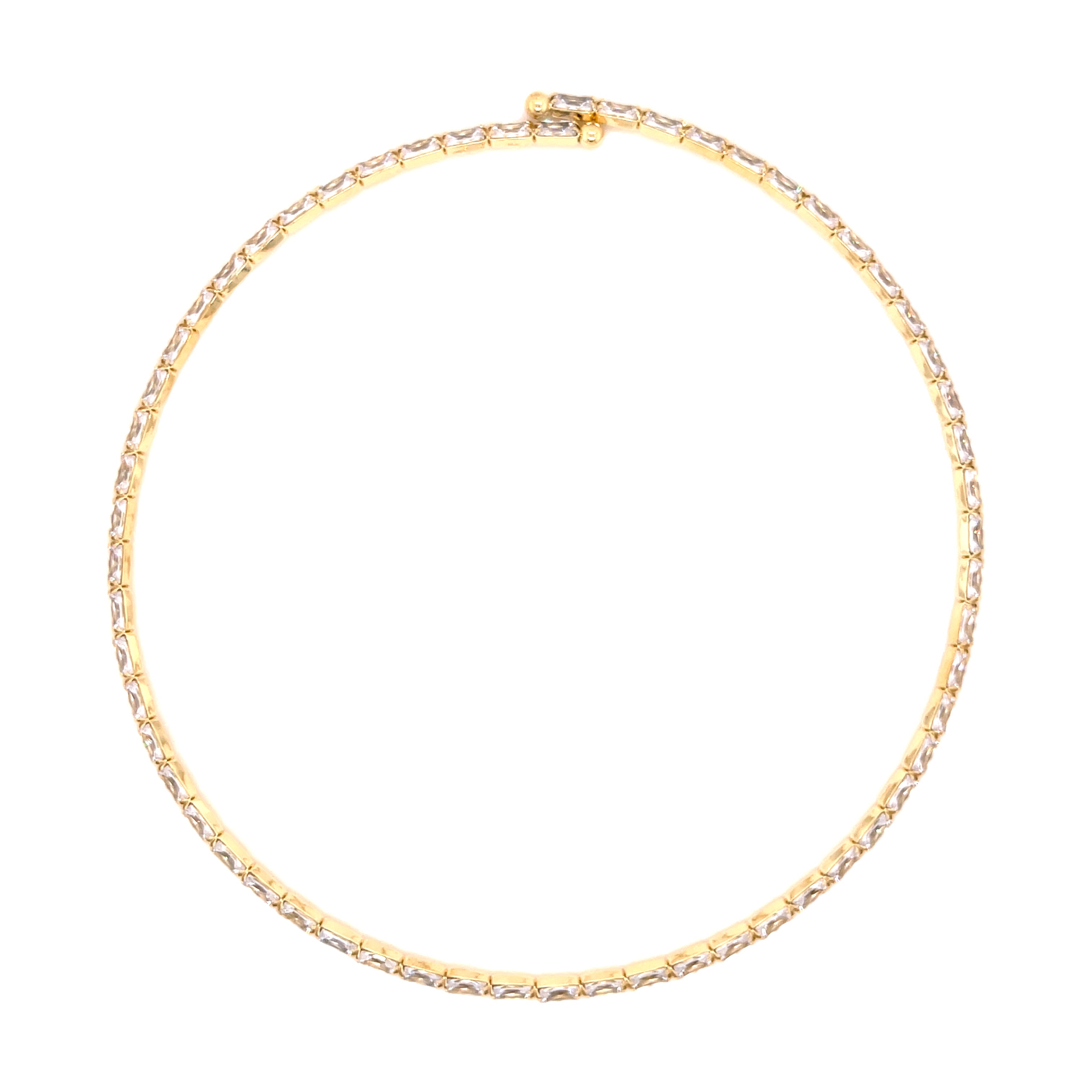 Flexible Yellow Gold Baguette Choker Yellow Gold Plated White Cubic Zirconia Width: 0.10"